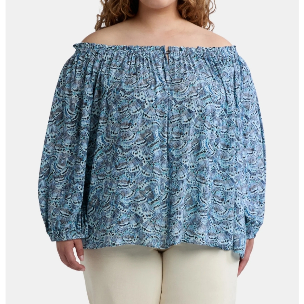 Terra & Sky Women's Plus Size 2X (20W-22W) Off The Shoulder Blouse Blue NWT